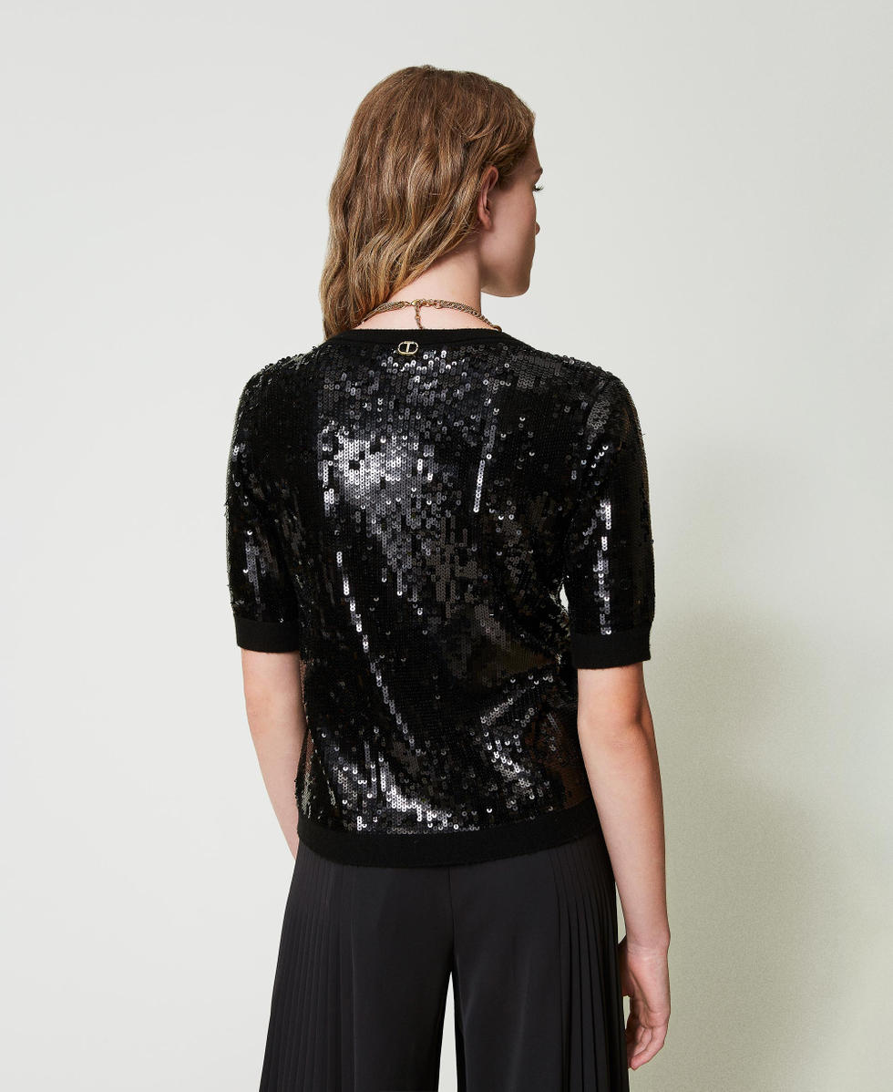 Maglia con ricamo in full paillettes 242TT3141 00006 TWIN SET Nero 