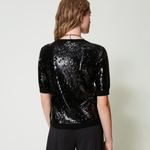 Maglia con ricamo in full paillettes 242TT3141 00006 TWIN SET Nero 