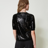 Maglia con ricamo in full paillettes 242TT3141 00006 TWIN SET Nero 