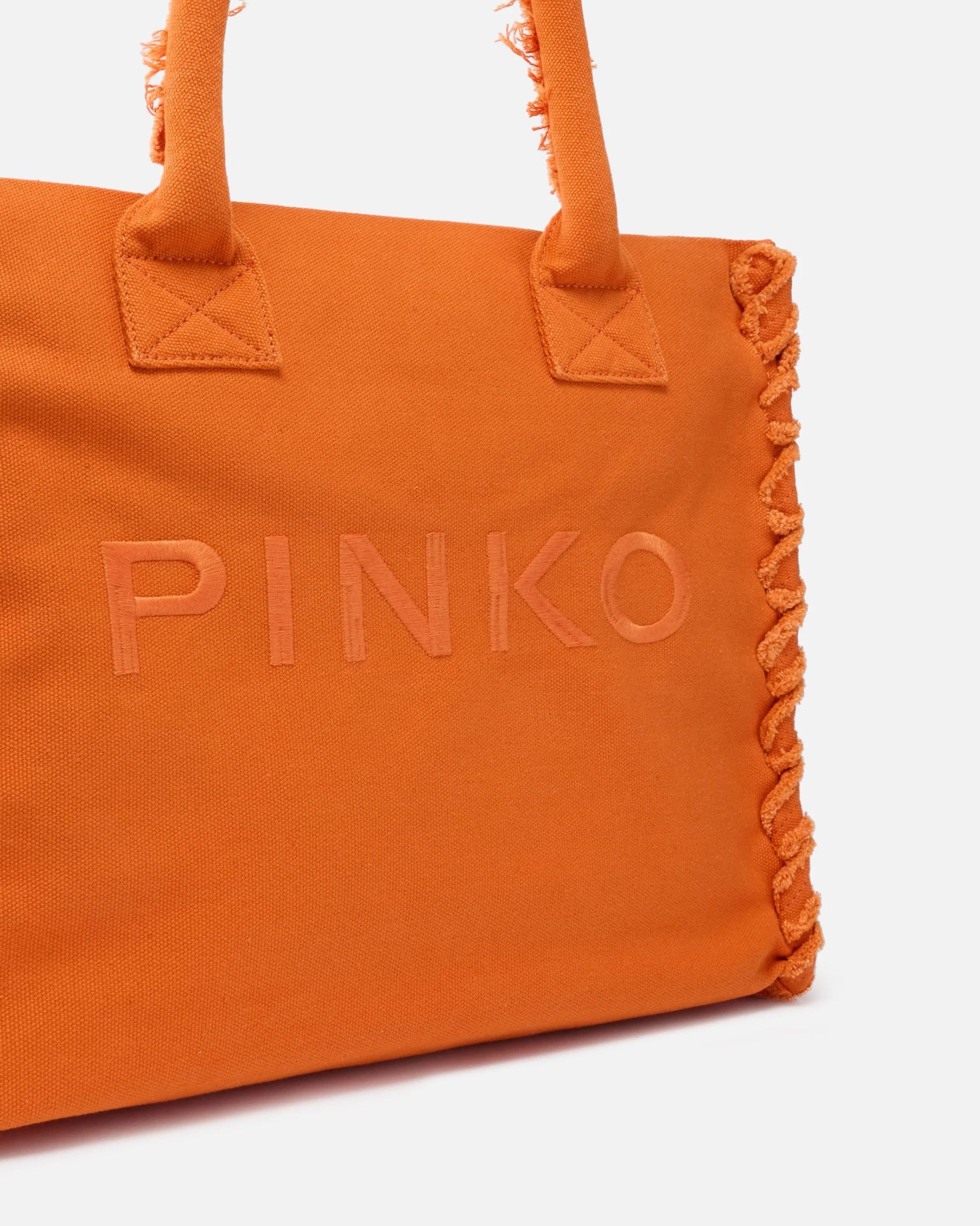 Borsa shopper media in canvas 106673A3A4 A76 PINKO Arancio bruciato 