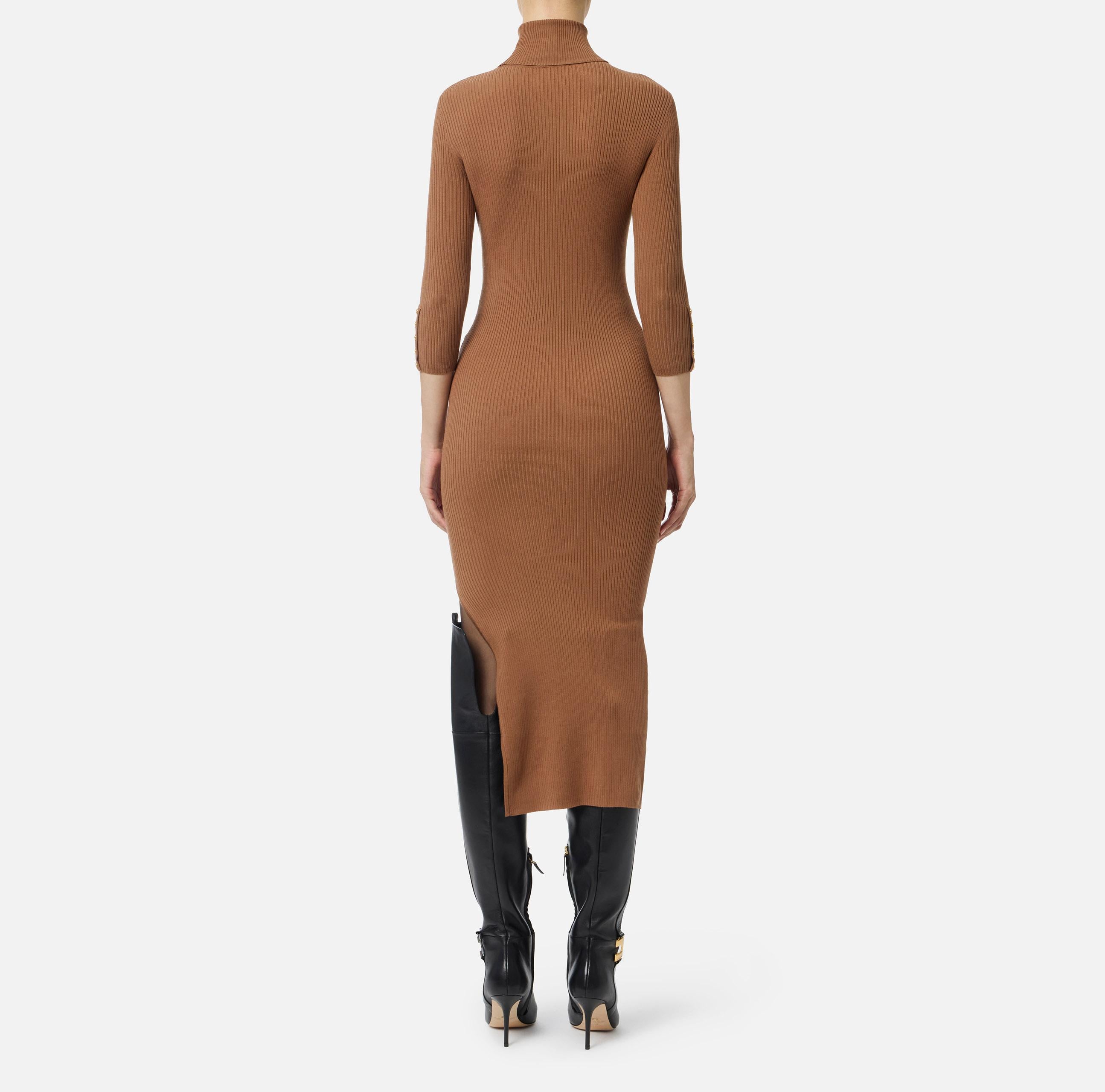 Abito in maglia a costine con taschino AM23B56E2 EC1 ELISABETTA FRANCHI Brown sugar 