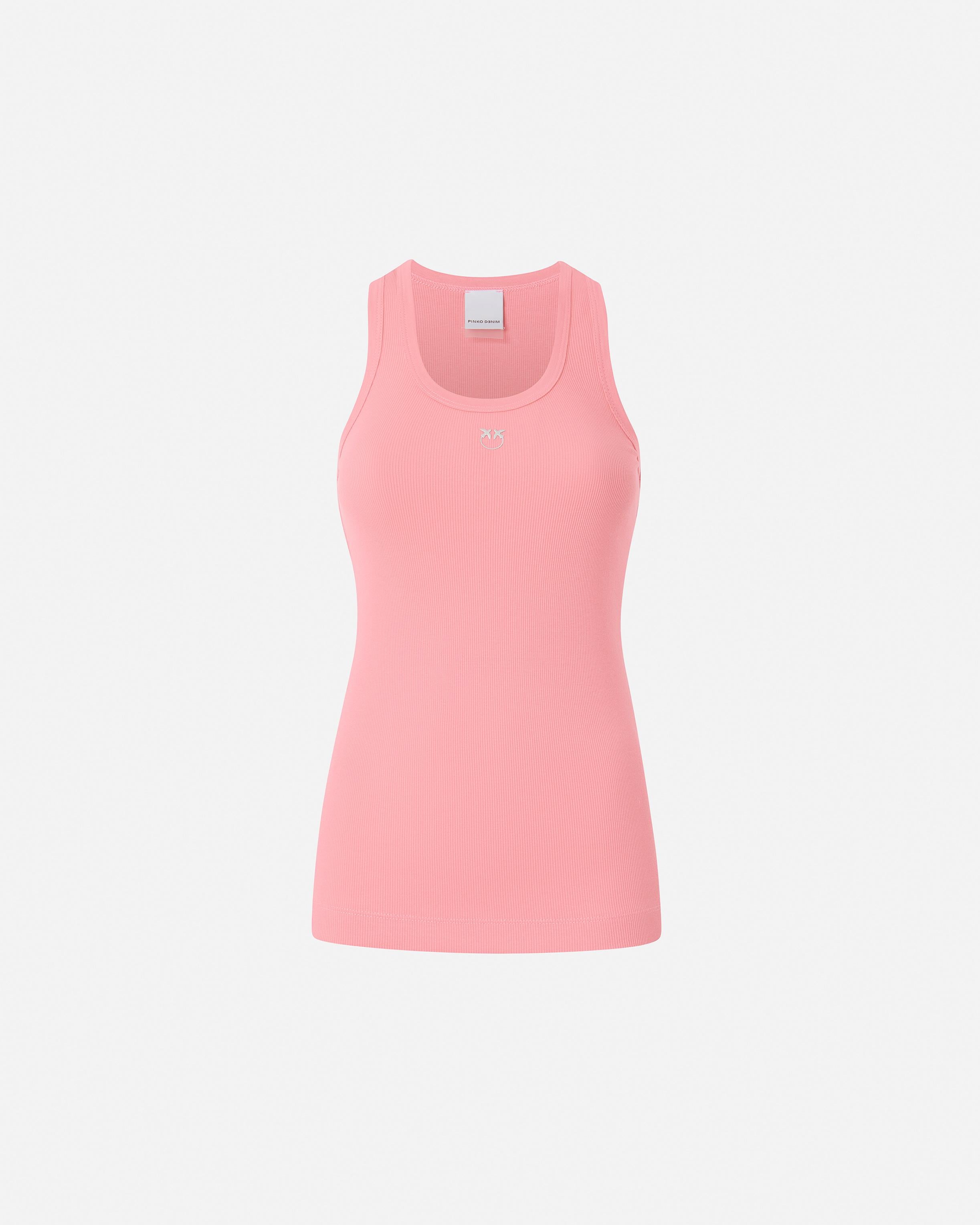 Top canottiera a costine con logo uccellini 100807A2C1 N55 PINKO Coral assolato 