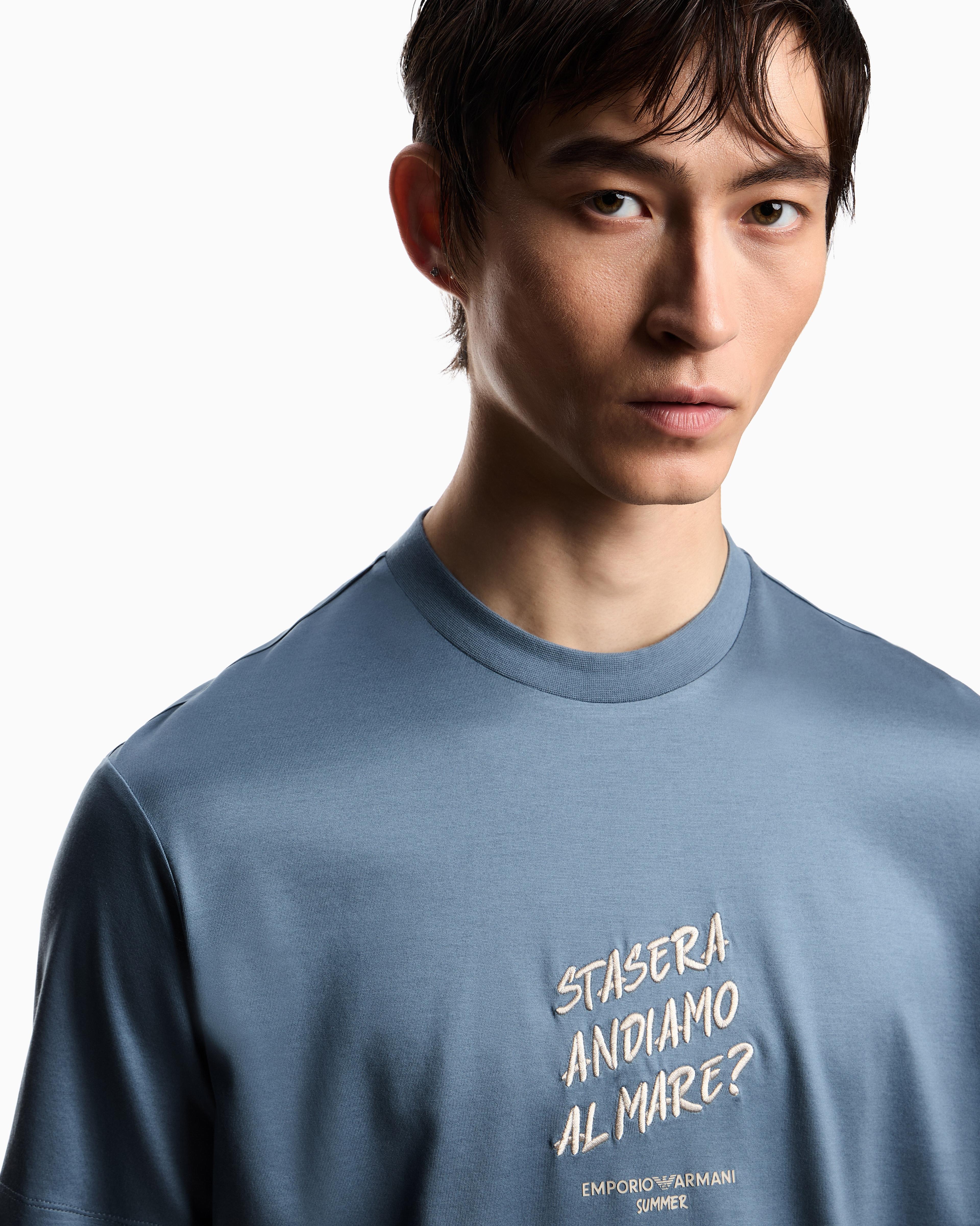T-shirt in jersey misto lyocell con ricamo frase summer mood ASV EM003649 AF18312 U9302 EMPORIO ARMANI China blue 