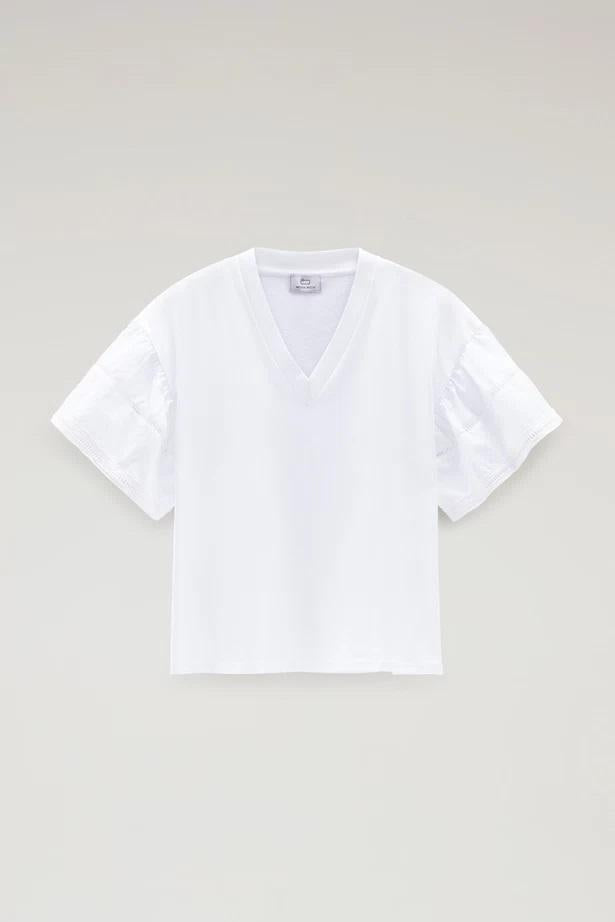 T-Shirt Lakeside in puro cotone con maniche a sbuffo CFWWTE0076FRUT3397 8041 WOOLRICH Bright white 