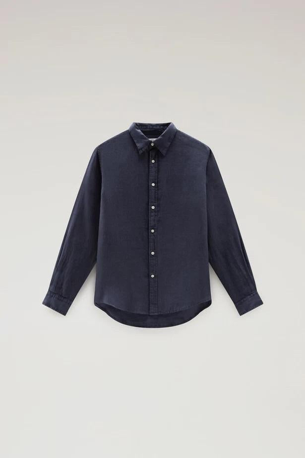 Camicia in puro lino tiinto in capo CFWOSI0113MRUT3372 3989 WOOLRICH Melton blue 