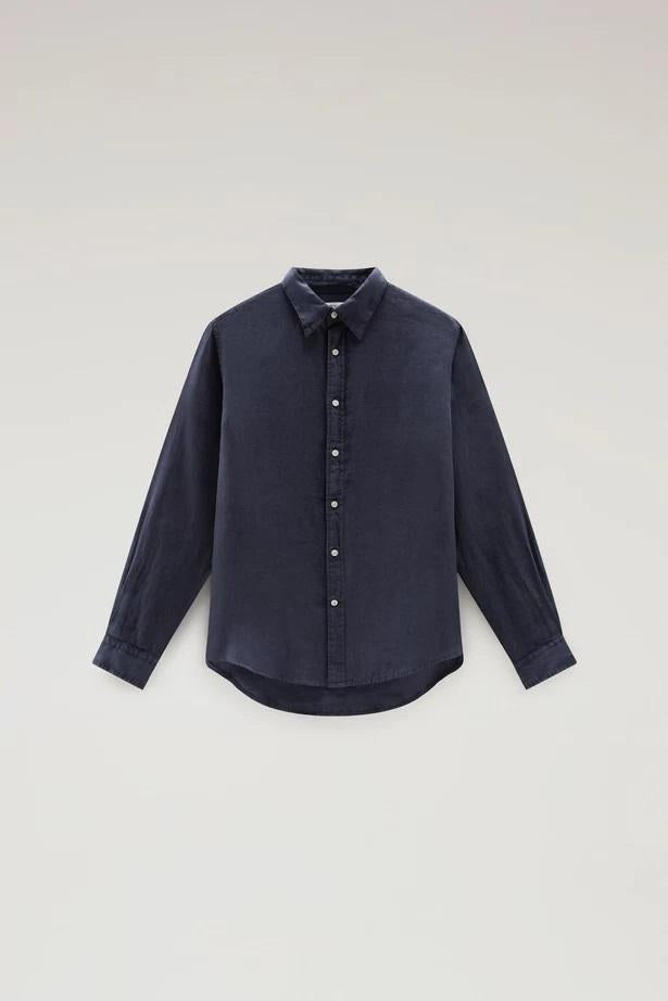 Camicia in puro lino tiinto in capo CFWOSI0113MRUT3372 3989 WOOLRICH Melton blue 