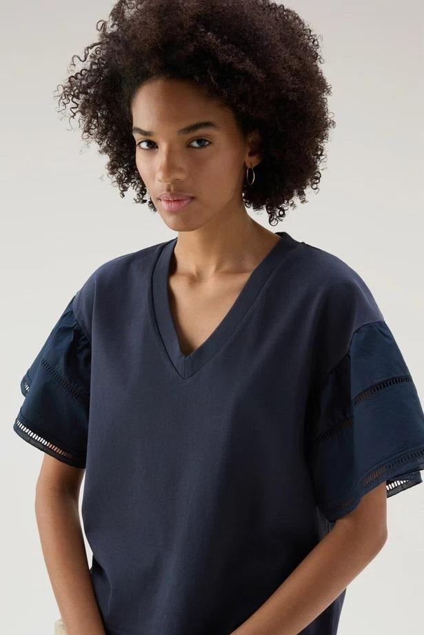 T-Shirt Lakeside in puro cotone con maniche a sbuffo CFWWTE0076FRUT3397 3989 WOOLRICH Melton blue 