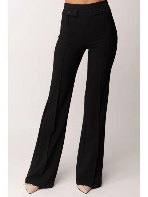 Pantaloni in crêpe leggero e raso PA18362E2 110 ELISABETTA FRANCHI Nero 