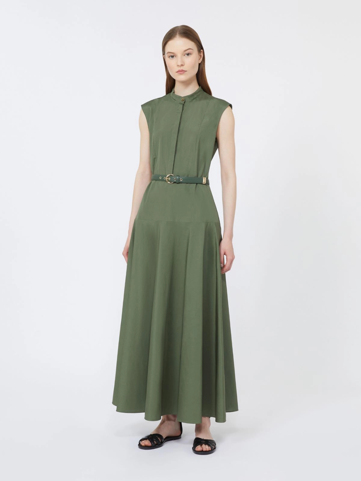 Abito a ruota in popeline di cotone 2616221052600 069 MAX MARA STUDIO Verde militare 