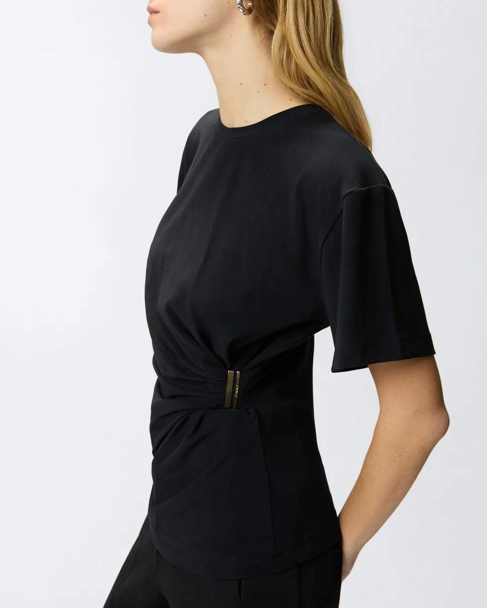 T-shirt con drappeggio e dettaglio dorato 106455A35D Z99 PINKO Nero limousine 