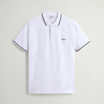 Polo Monterey in piquet di cotone elasticizzato con bordi a righe CFWOPO0066MRUT2556 8041 WOOLRICH Bright white 