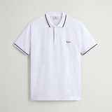 Polo Monterey in piquet di cotone elasticizzato con bordi a righe CFWOPO0066MRUT2556 8041 WOOLRICH Bright white 