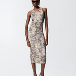 Abito midi aderente a costine con stampa snake 106993A3DP CZ9 PINKO Beige/nero 