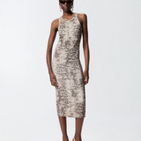 Abito midi aderente a costine con stampa snake 106993A3DP CZ9 PINKO Beige/nero 