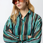 Camicia in cotone con righe effetto pennellato 106990A3CH SD3 PINKO Mult. verde/nero 
