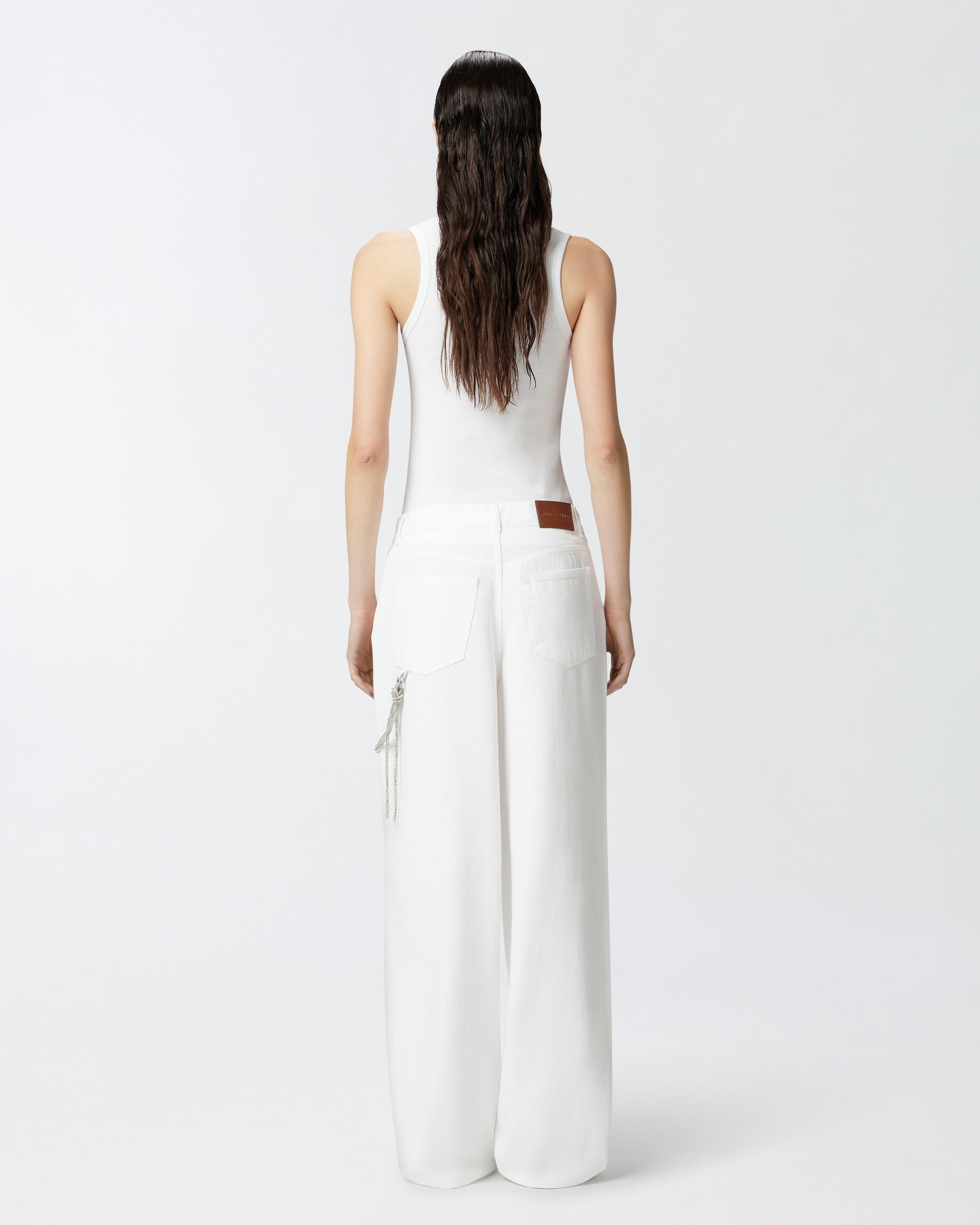 Pantaloni larghi loose fit con catena gioiello 104601A2DO Z04 PINKO Bianco 