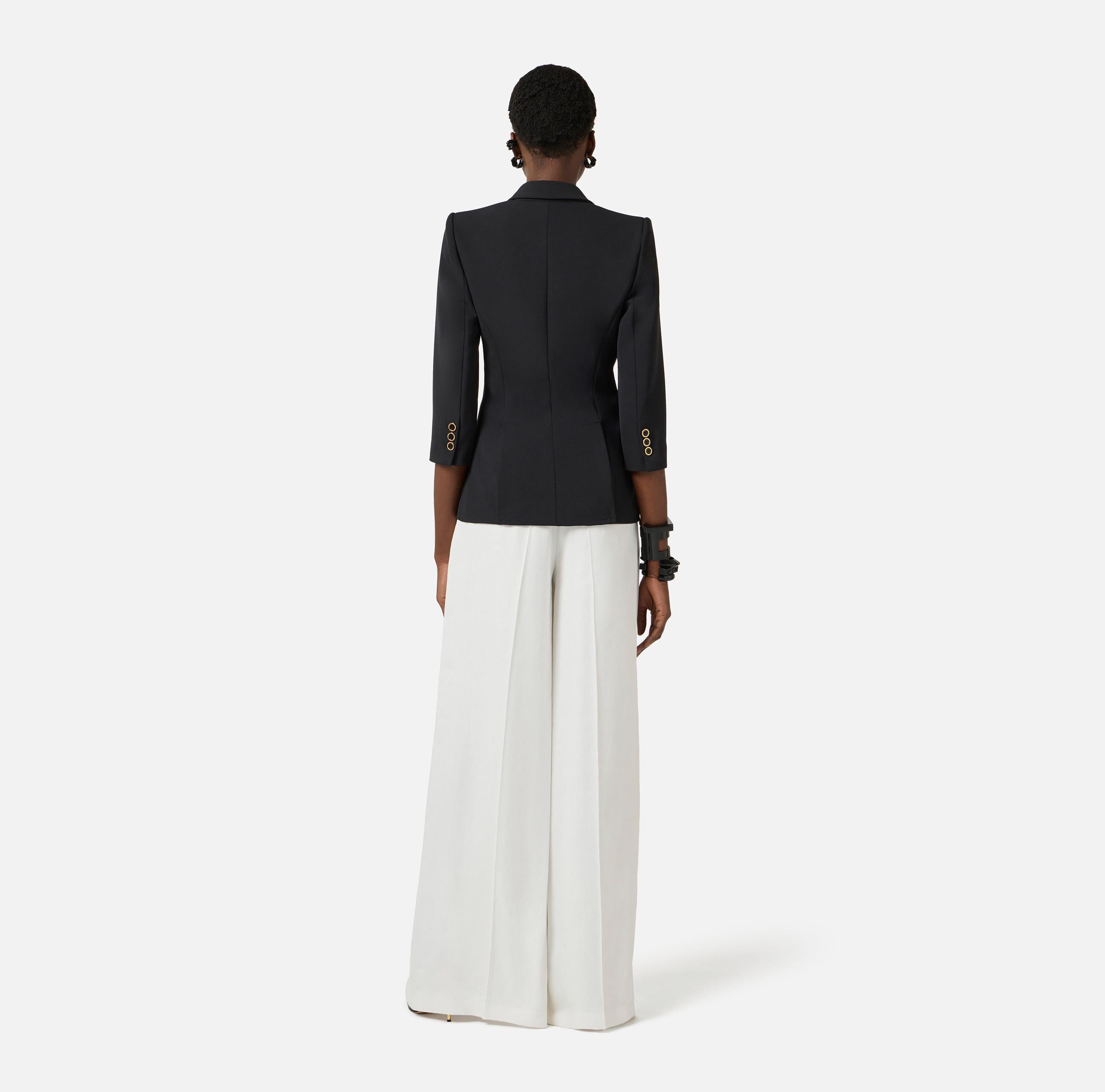 Giacca in doppio crêpe stretch con dettagli logo GI21561E2 110 ELISABETTA FRANCHI Nero 