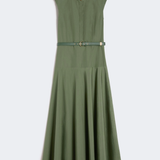 Abito a ruota in popeline di cotone 2616221052600 069 MAX MARA STUDIO Verde militare 