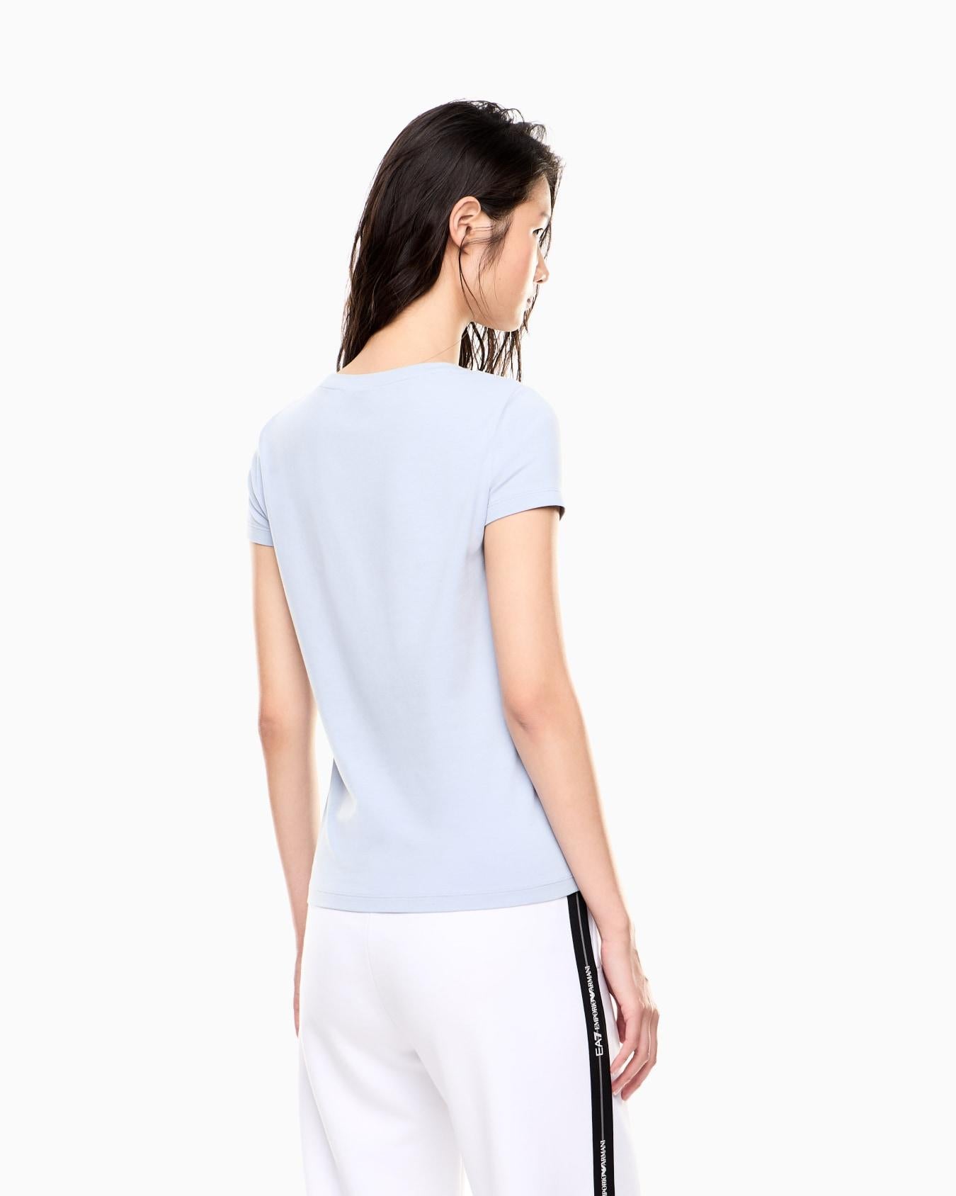 T-shirt in jersey di cotone con logo 7W000977 AF10373 U9309 EA7 Light blue 