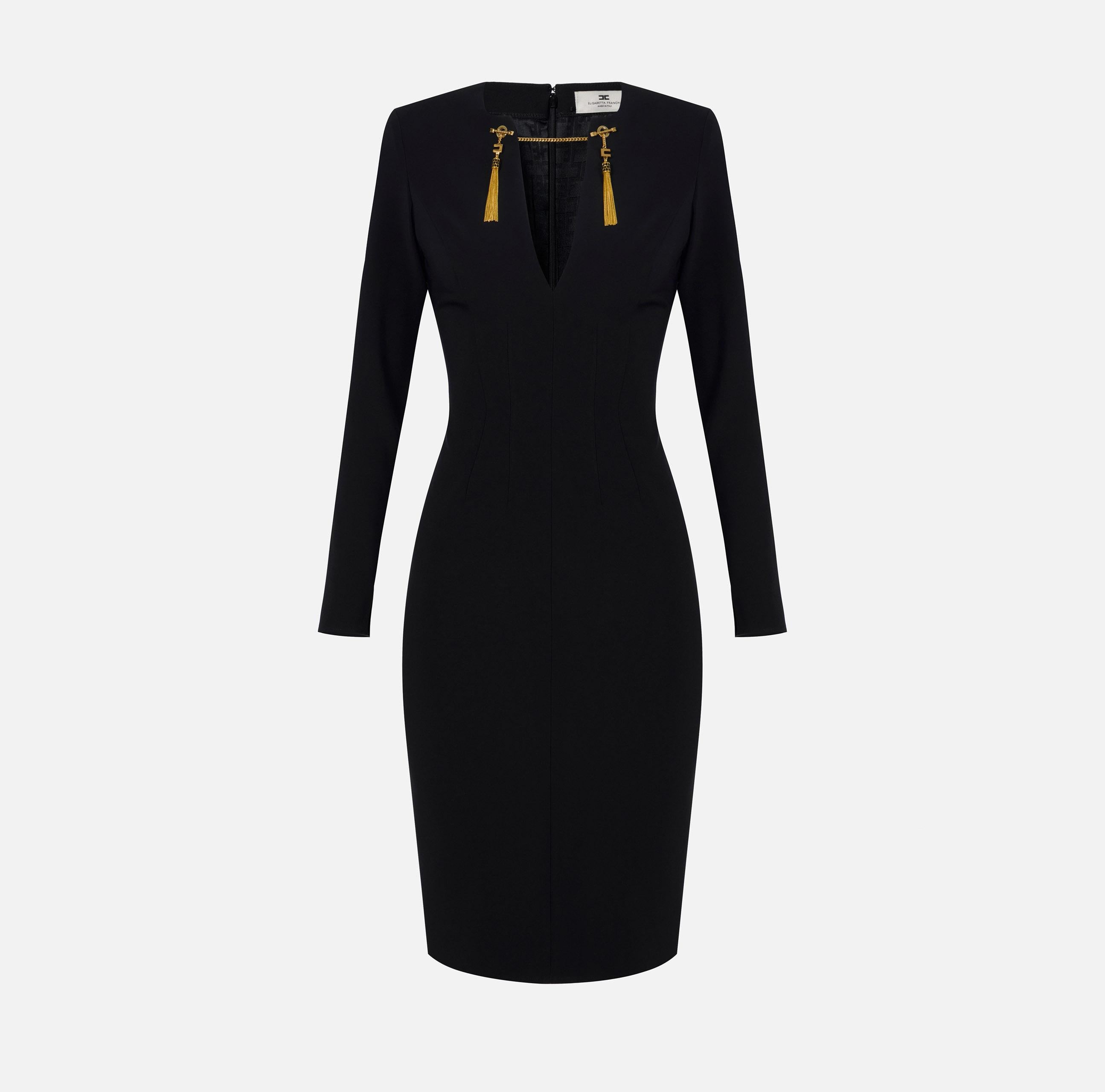 Abito in crêpe leggero con catena gioiello AB80557E2 110 ELISABETTA FRANCHI Black 