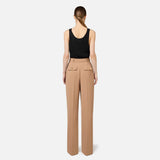Pantalone dritto in crêpe fermo con rivetto stemma PA02646E2 032 ELISABETTA FRANCHI Camel 