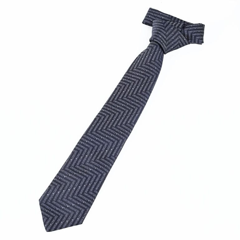 Cravatta in pura seta con lettering jacquard motivo chevron 340075 3R604 00035 EMPORIO ARMANI Blu navy 