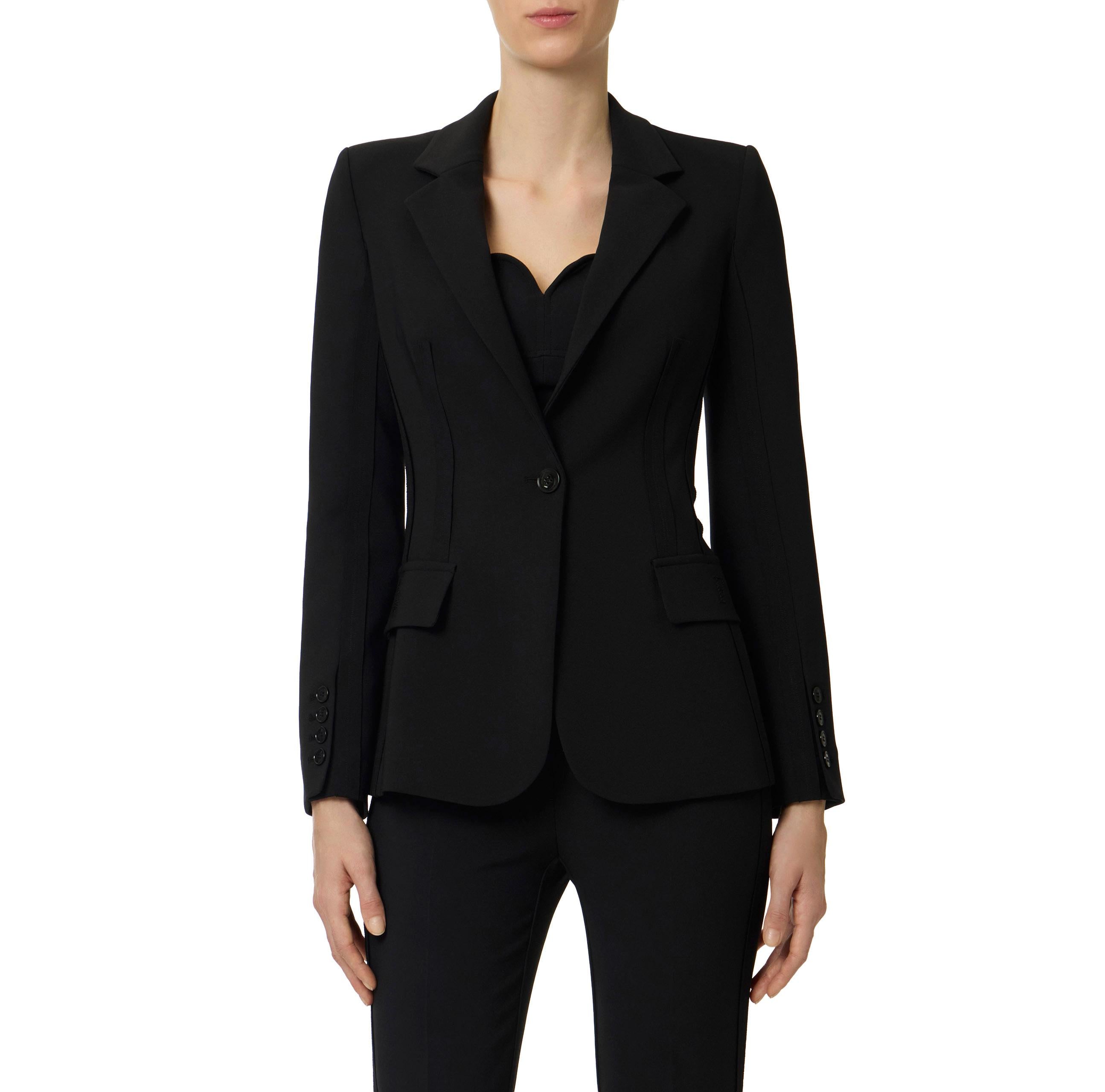 Giacca in doppio crêpe stretch con motivi a taglio vivo GI21661E2 110 ELISABETTA FRANCHI Nero 
