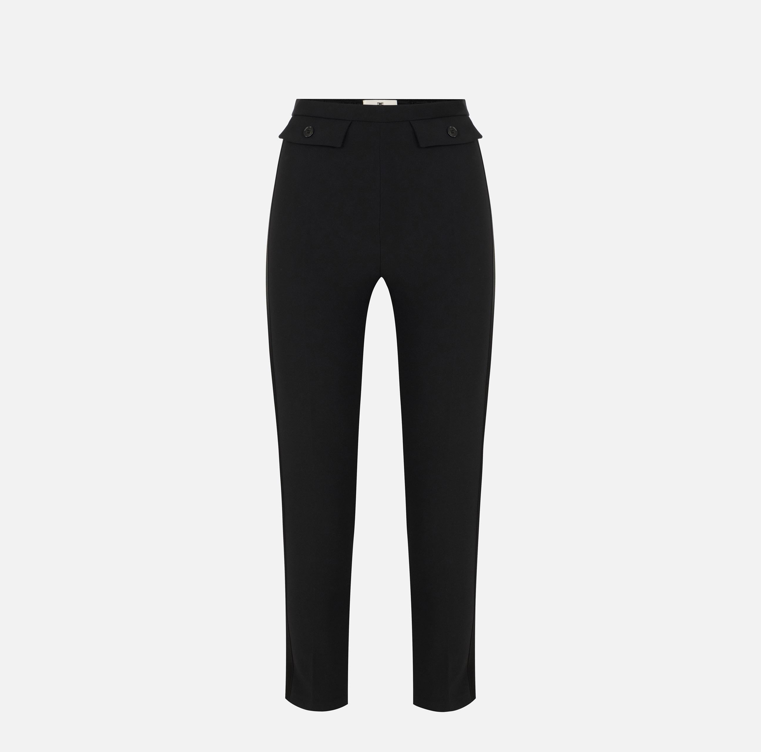 Pantaloni in crêpe leggero e raso PA18562E2 110 ELISABETTA FRANCHI Nero 