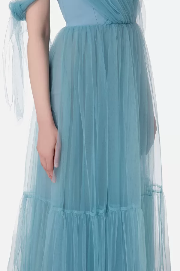 Abito red carpet in tulle con volant sulle maniche AB46532E2 016 ELISABETTA FRANCHI Carta da zucchero 