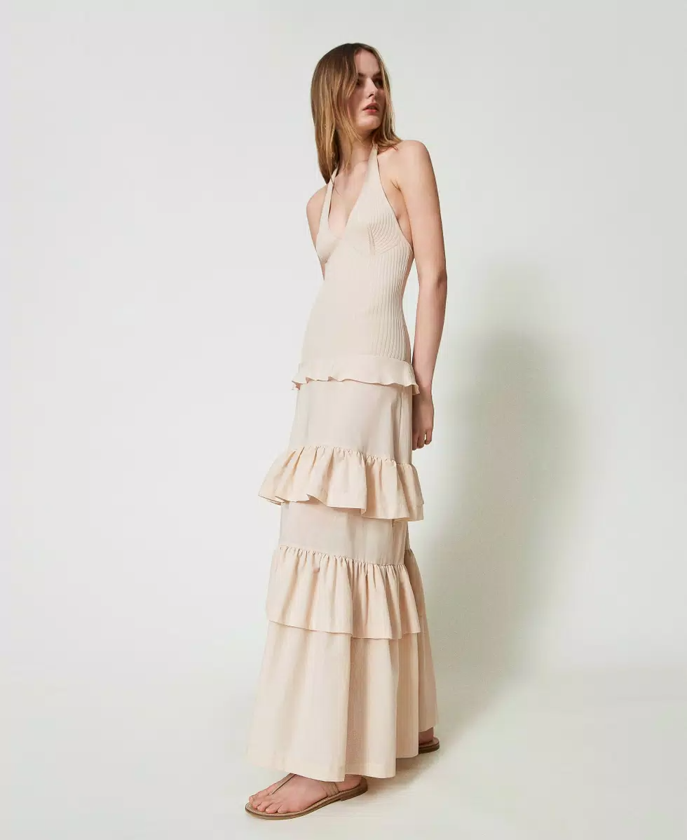 Abito lungo in maglia e mussola 241TT3091 11640 TWIN SET Beige 
