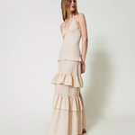 Abito lungo in maglia e mussola 241TT3091 11640 TWIN SET Beige 