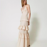 Abito lungo in maglia e mussola 241TT3091 11640 TWIN SET Beige 