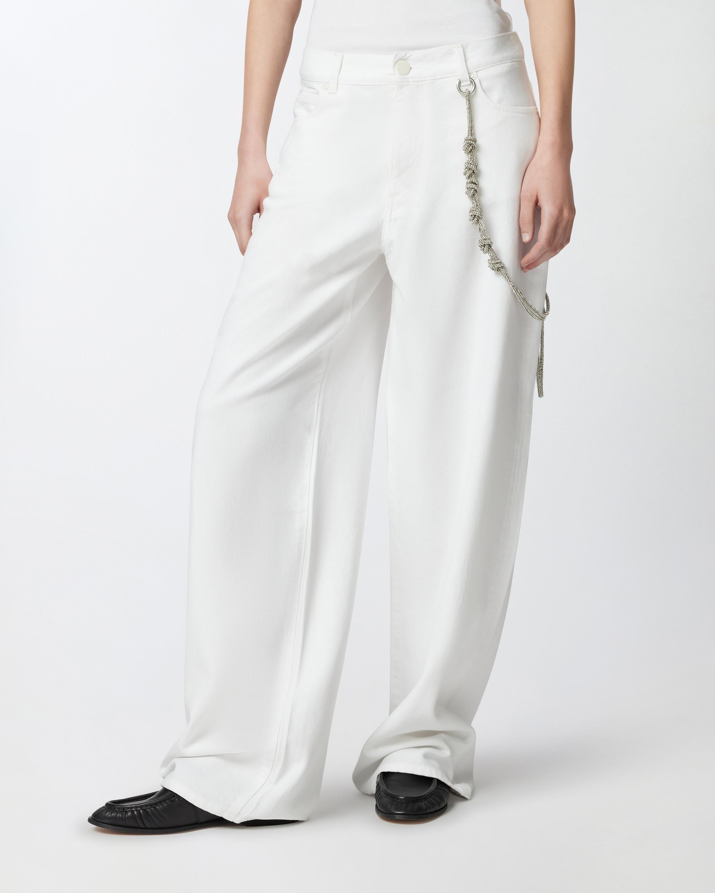 Pantaloni larghi loose fit con catena gioiello 104601A2DO Z04 PINKO Bianco 