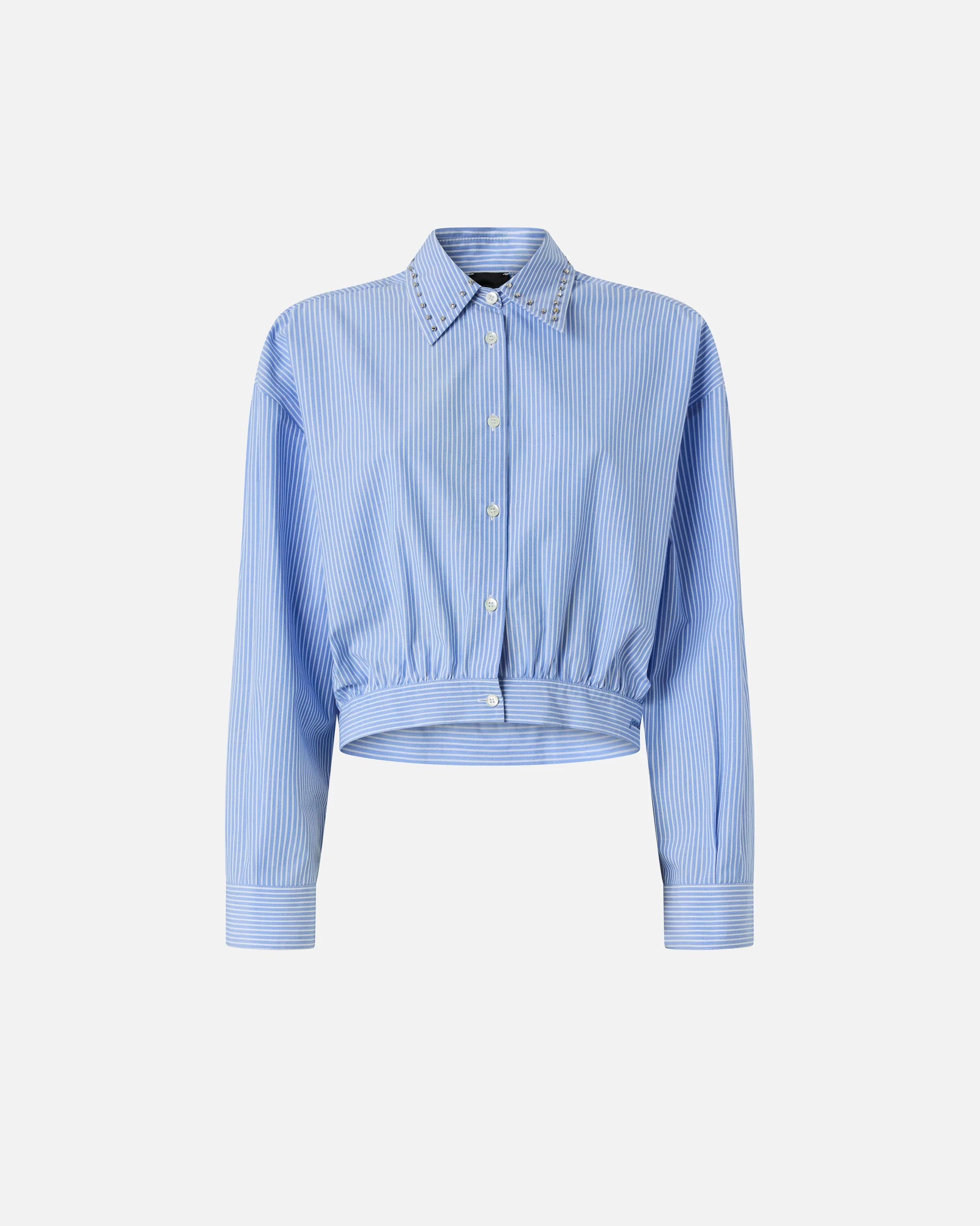Camicia cropped a righe con colletto gioiello 106277A32R ZE5 PINKO Bianco/azzurro 