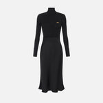 Abito in maglia a costine e raso con taschino AM06B56E2 110 ELISABETTA FRANCHI Nero 