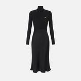 Abito in maglia a costine e raso con taschino AM06B56E2 110 ELISABETTA FRANCHI Nero 