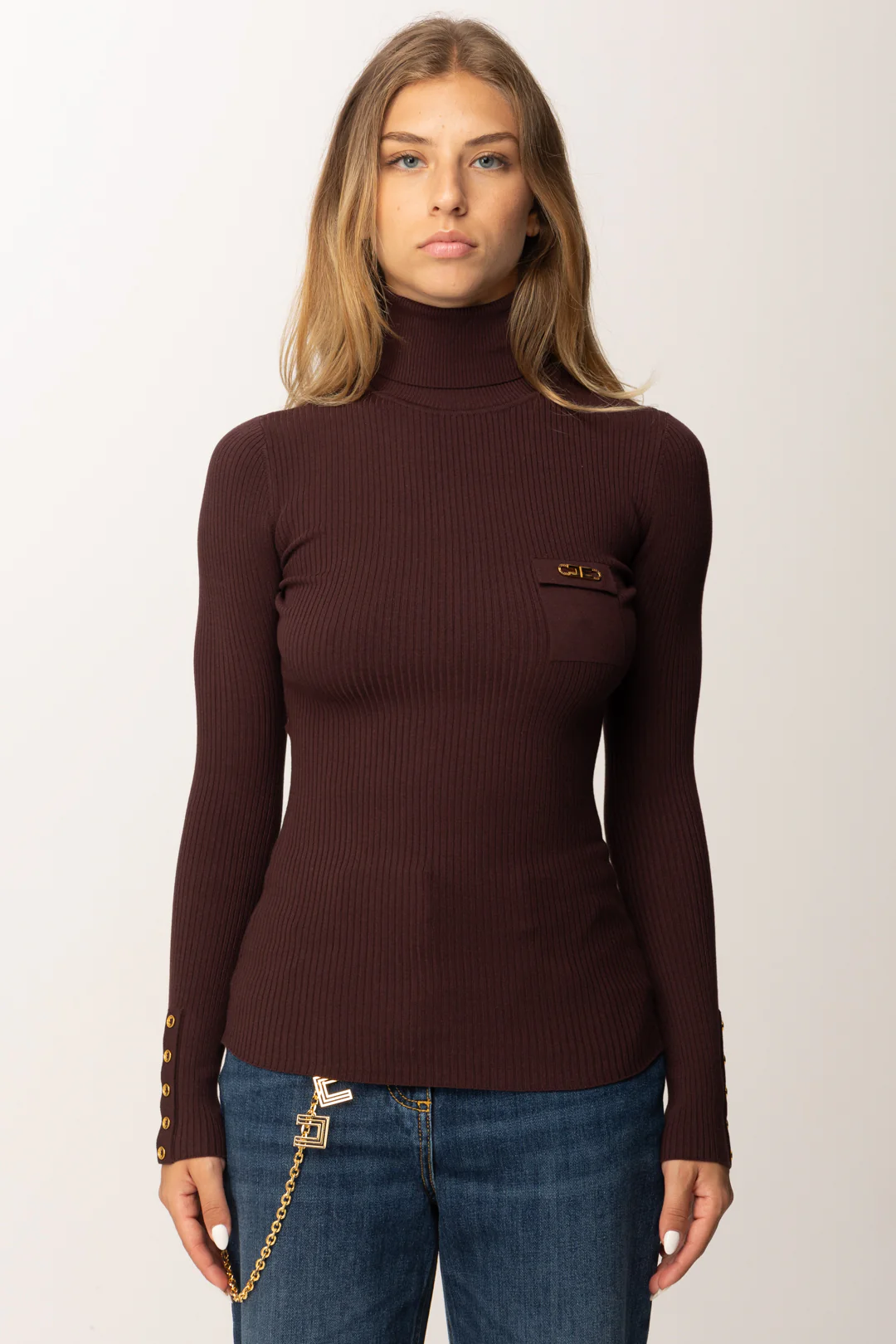 Maglia collo alto in lana MK11B56E2 EA4 ELISABETTA FRANCHI Merlot 