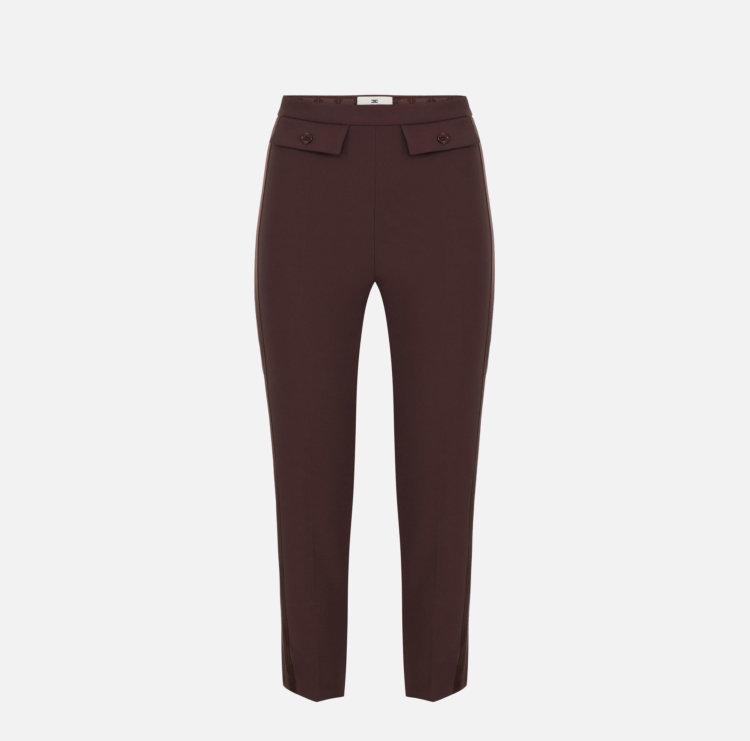 Pantaloni in crêpe leggero e raso PA18562E2 644 ELISABETTA FRANCHI Cacao 