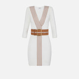 Abito in maglia con bande a righe AM01S61E2 AQ6 ELISABETTA FRANCHI Avorio/cuoio 