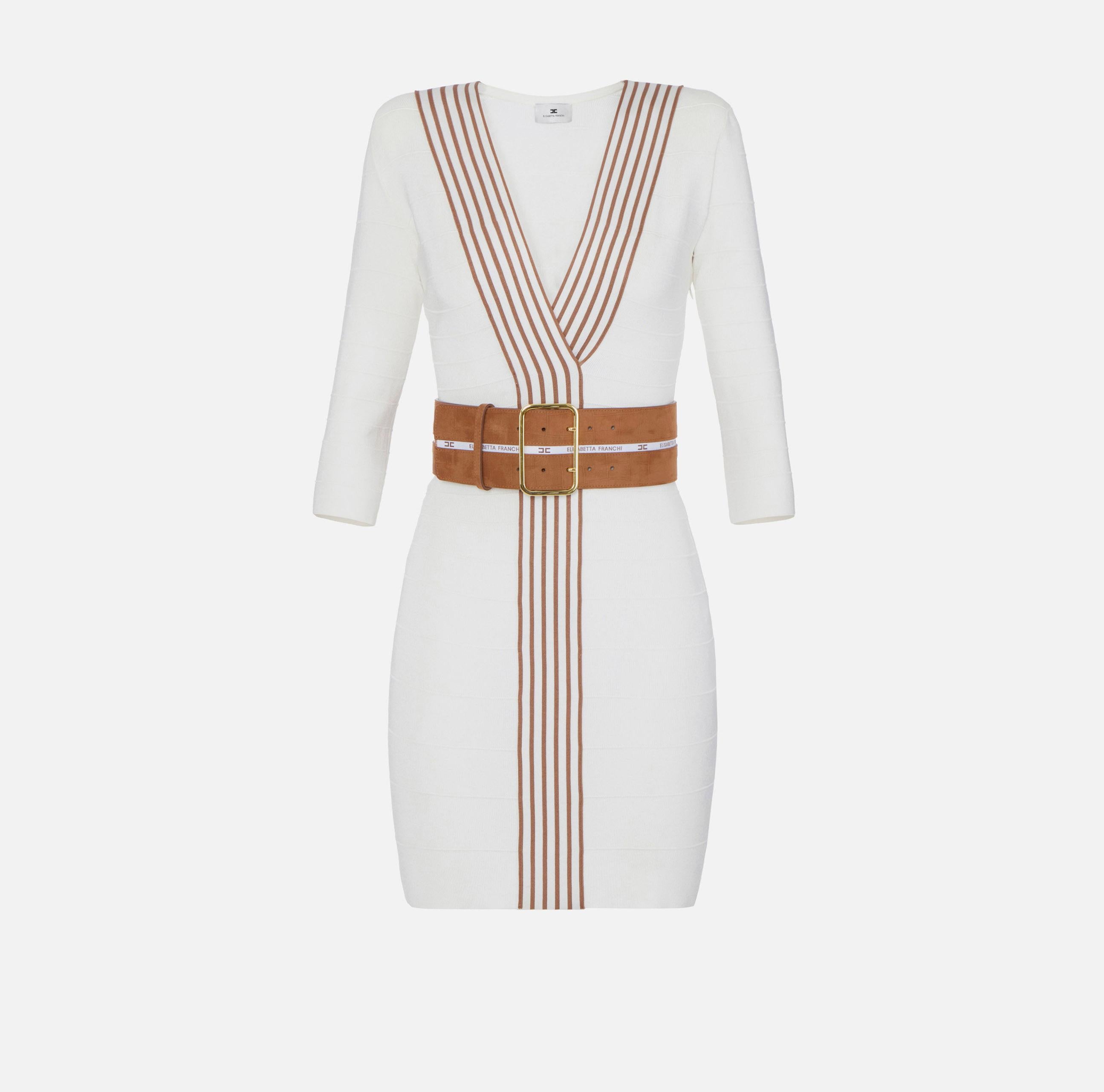 Abito in maglia con bande a righe AM01S61E2 AQ6 ELISABETTA FRANCHI Avorio/cuoio 
