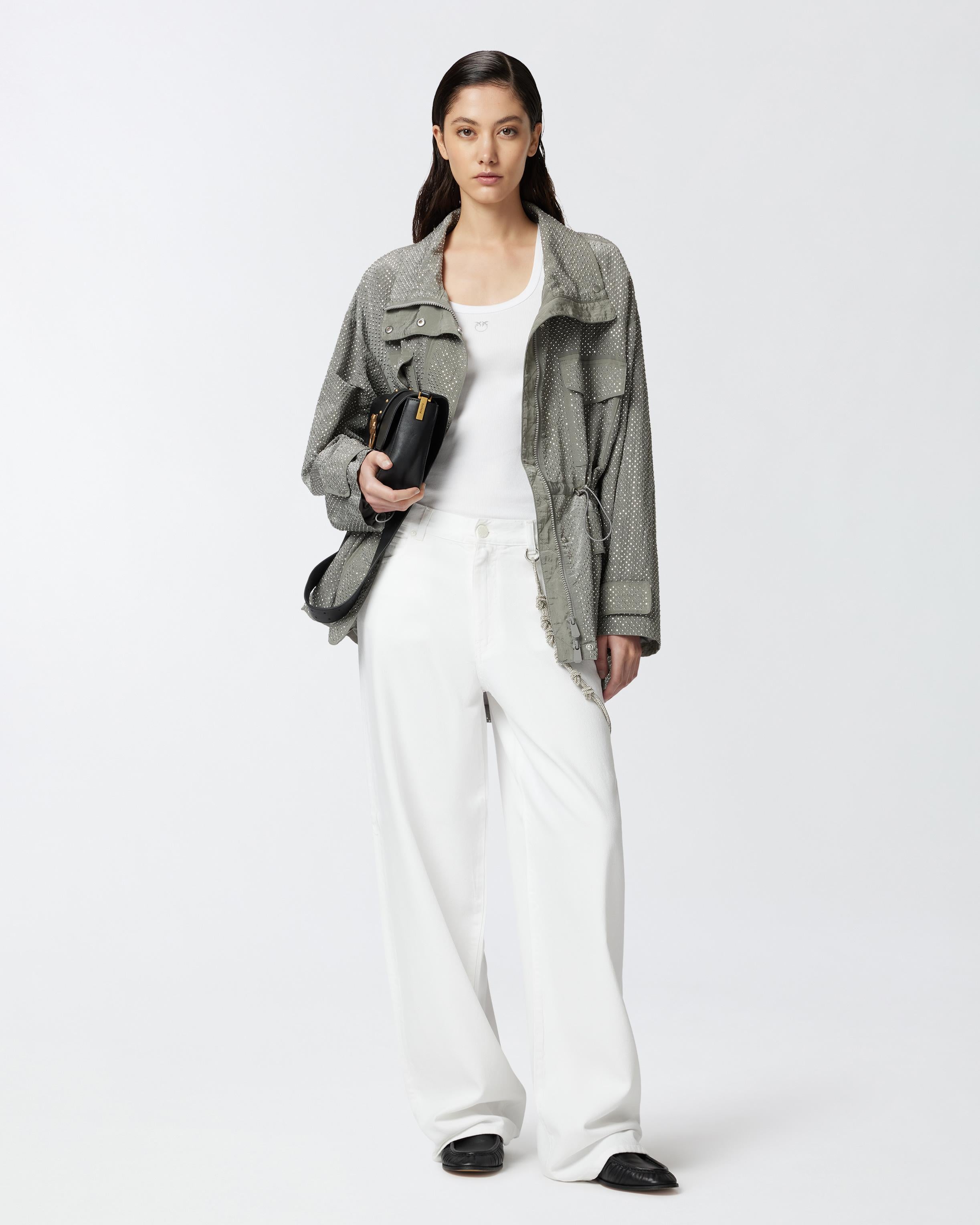 Pantaloni larghi loose fit con catena gioiello 104601A2DO Z04 PINKO Bianco 