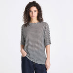 T-shirt a righe in misto lino PED5343 99012278 RI015 PEUTEREY Bianco/blu 