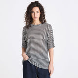 T-shirt a righe in misto lino PED5343 99012278 RI015 PEUTEREY Bianco/blu 