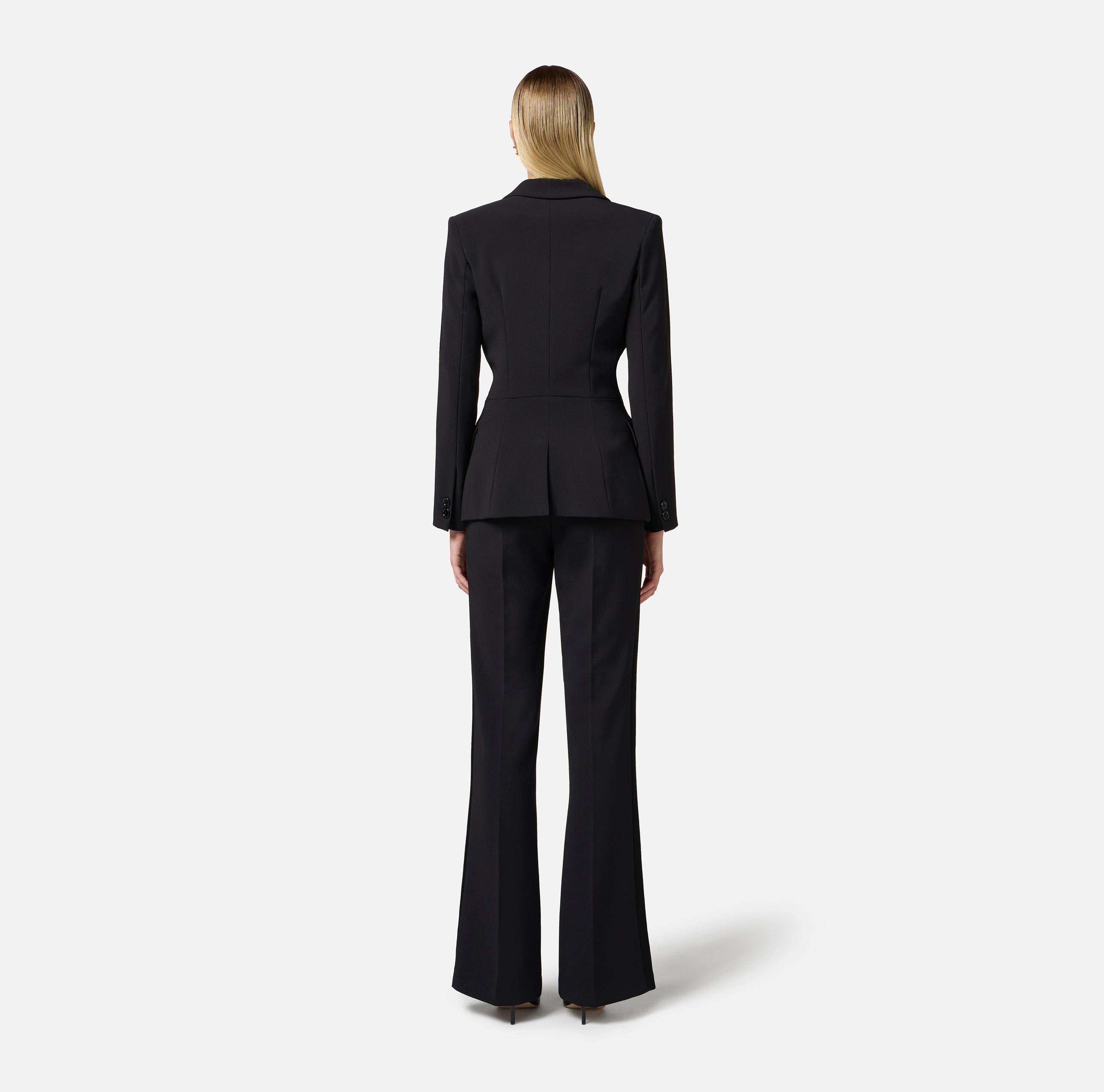 Tailleur doppiopetto in crêpe con bande in raso TP00251E2 110 ELISABETTA FRANCHI Nero 