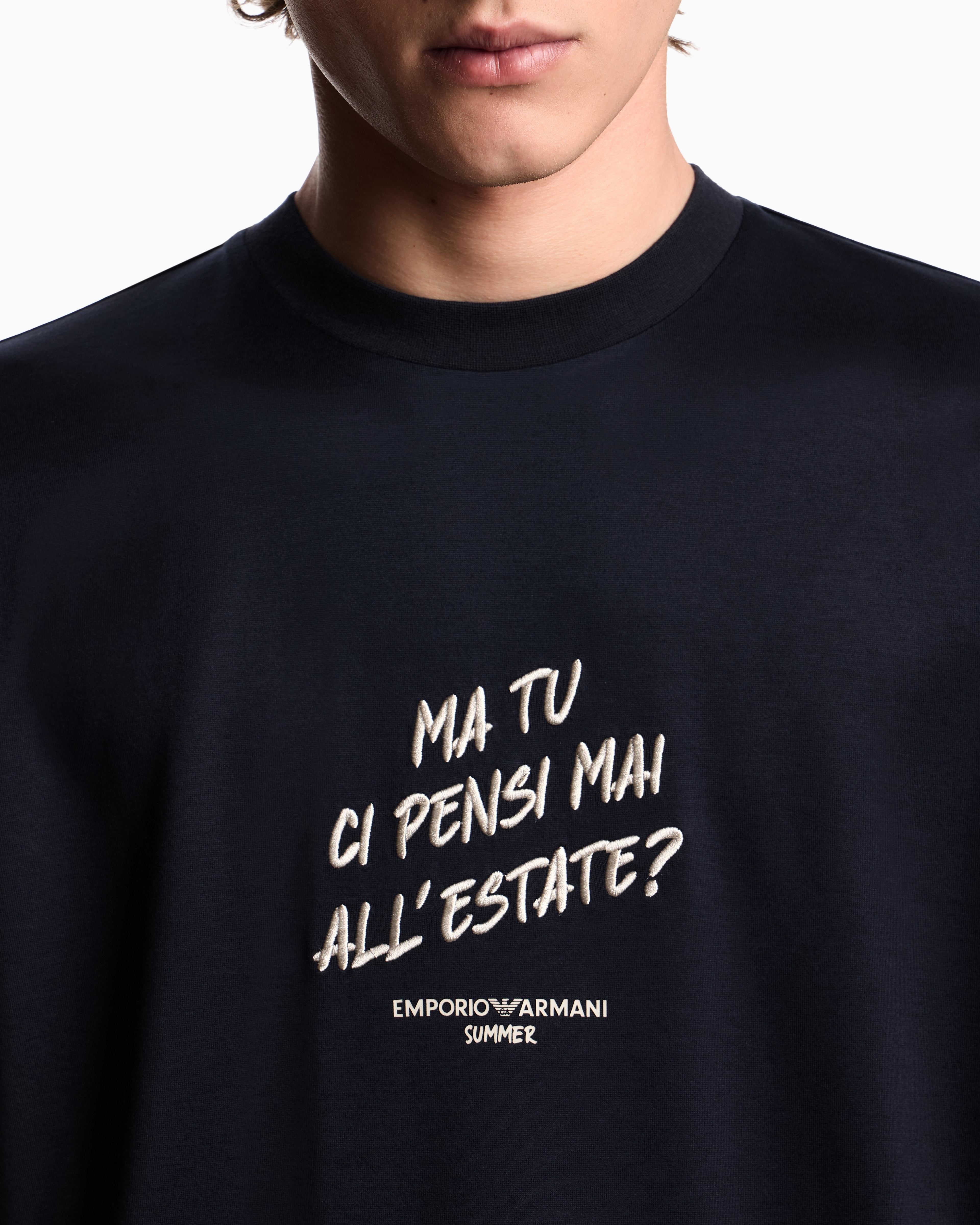 T-shirt in jersey misto lyocell con ricamo frase summer mood ASV EM003649 AF18312 UB118 EMPORIO ARMANI Blue navy 