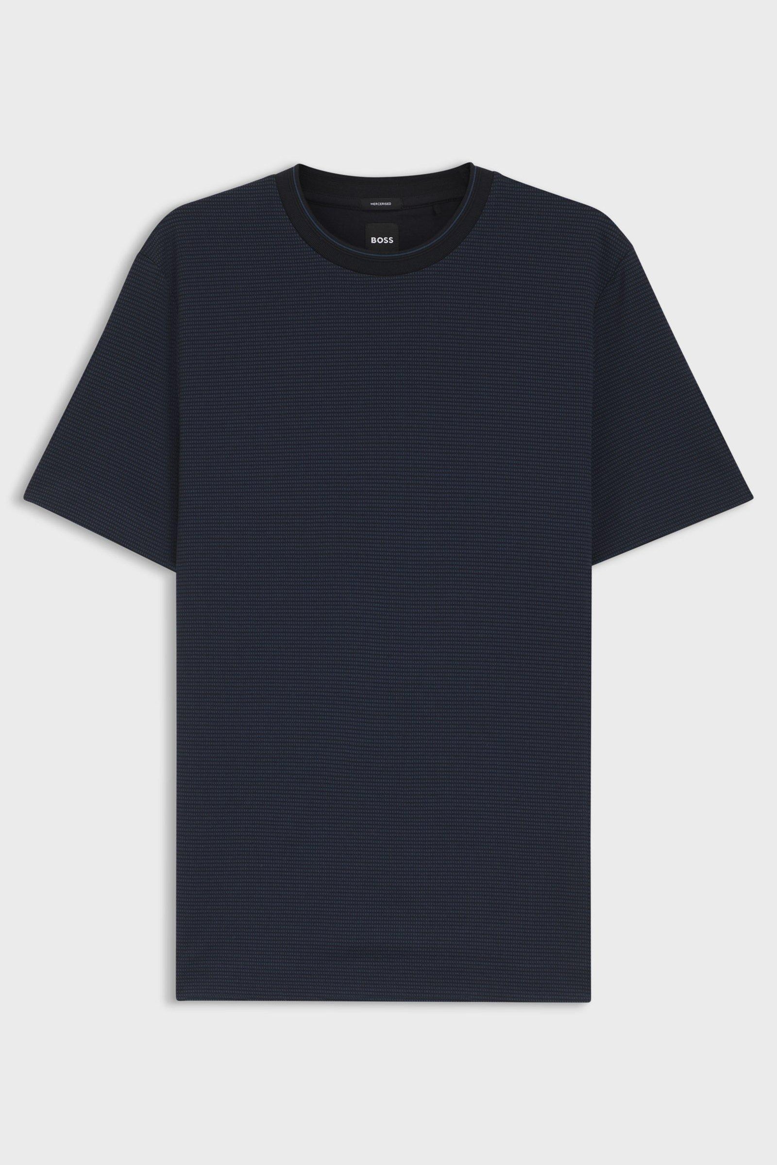 T-shirt in cotone mercerizzato con motivo jacquard 50559775 10279650 01 404 BOSS Dark blue 