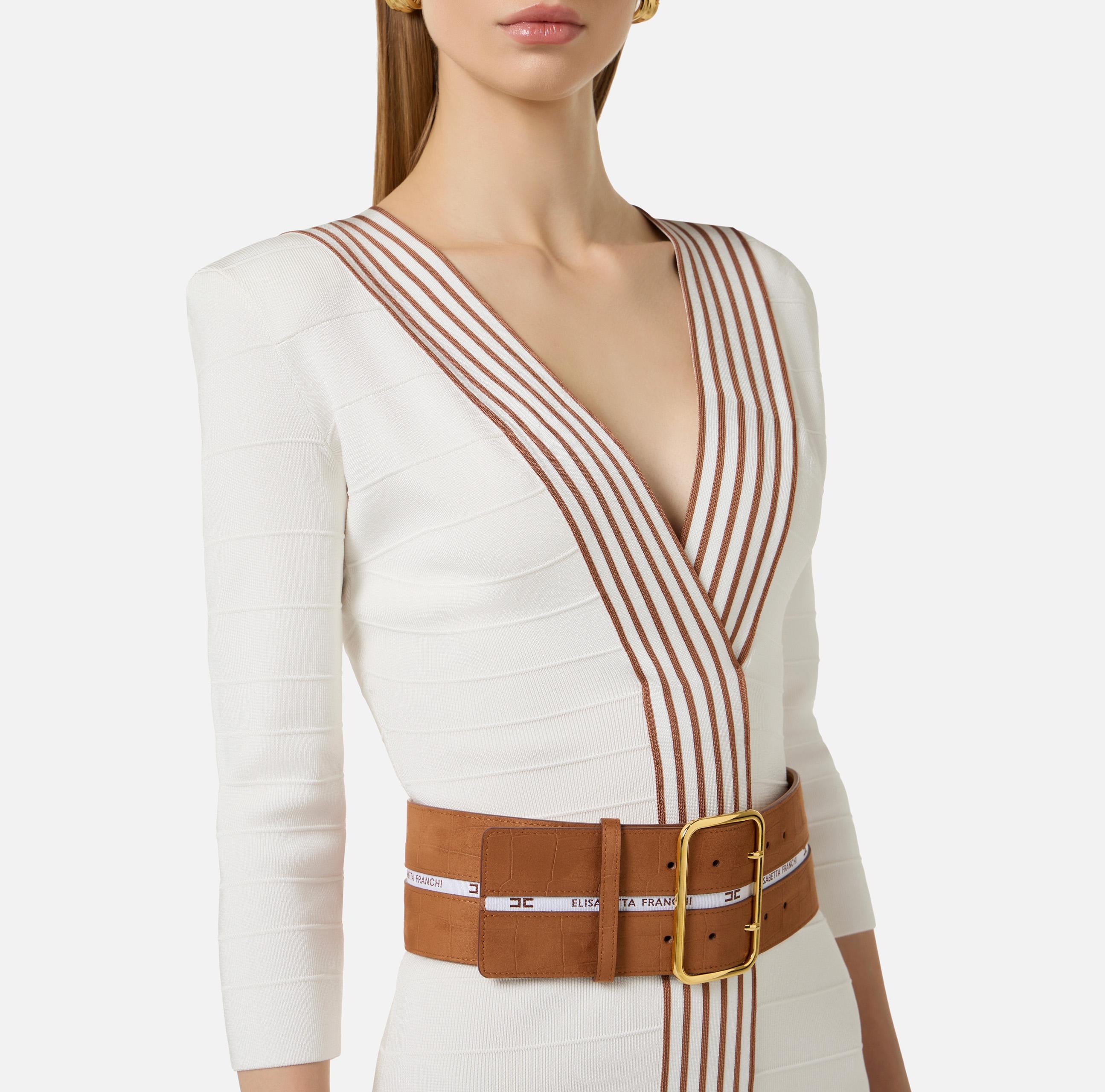 Abito in maglia con bande a righe AM01S61E2 AQ6 ELISABETTA FRANCHI Avorio/cuoio 