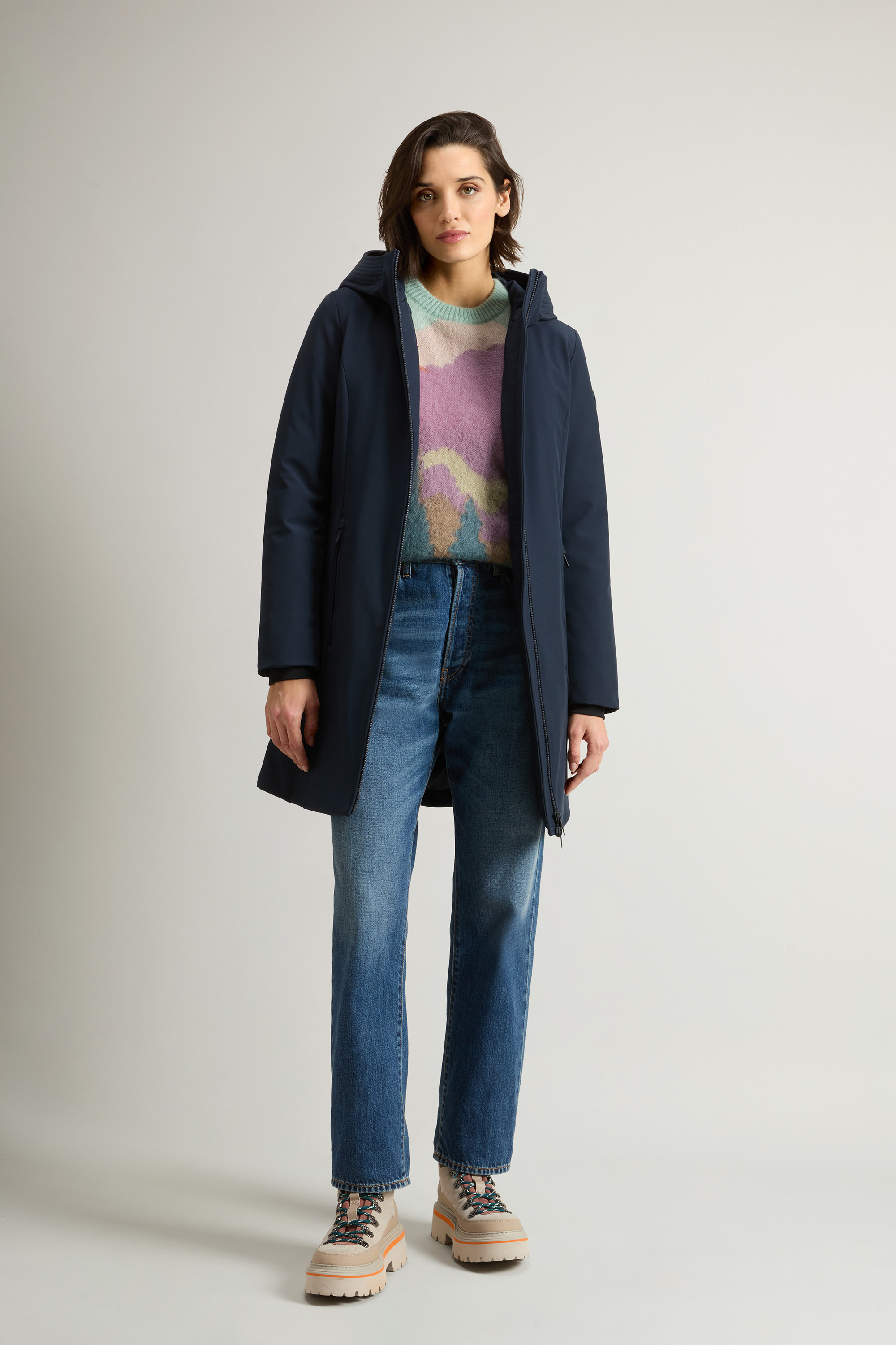 Parka in Softshell CFWWOU0889FRUT3496 3989 WOOLRICH Melton blue 