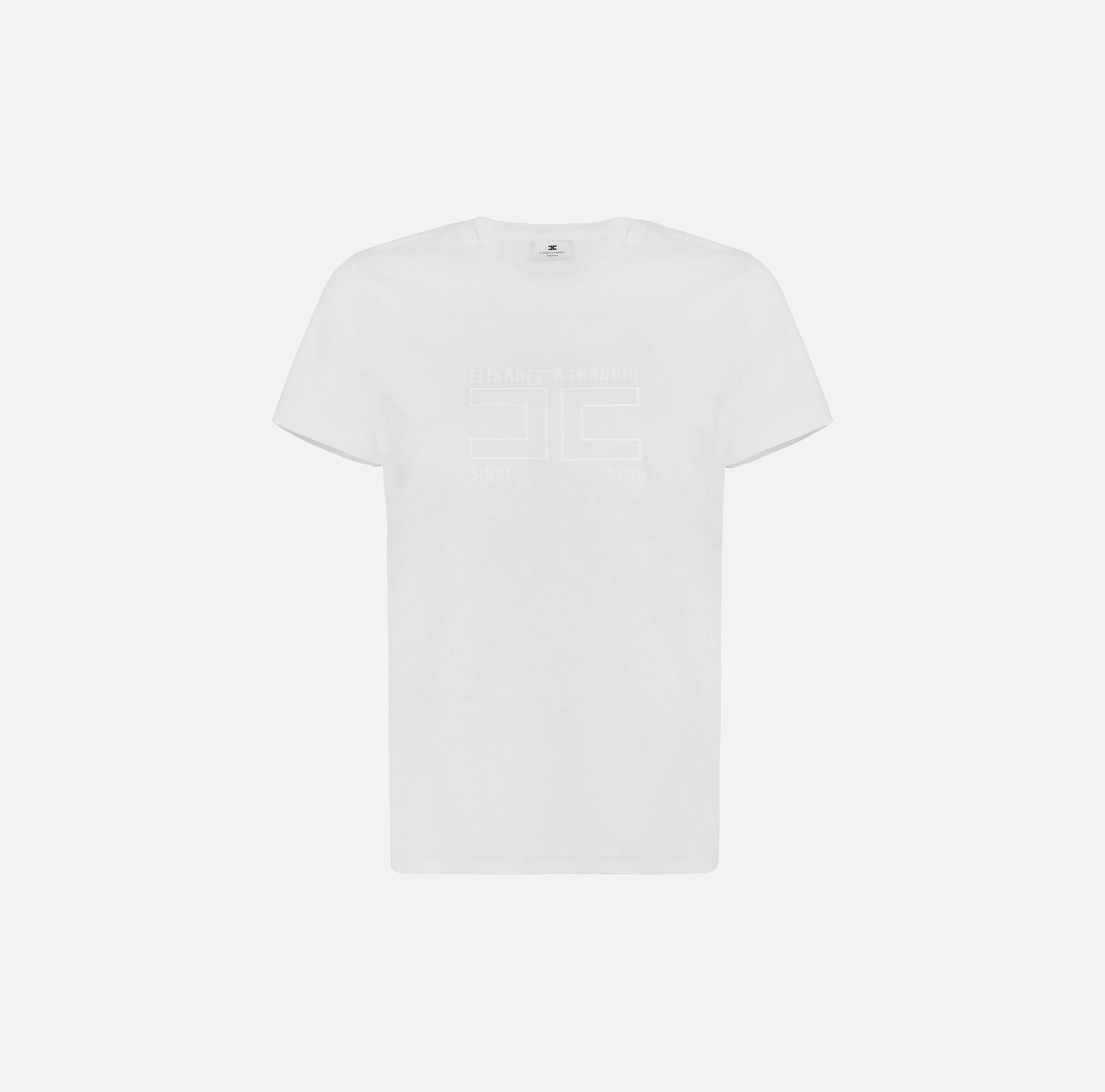T-shirt in jersey con logo ricamato MA71G61E2 270 ELISABETTA FRANCHI Gesso 