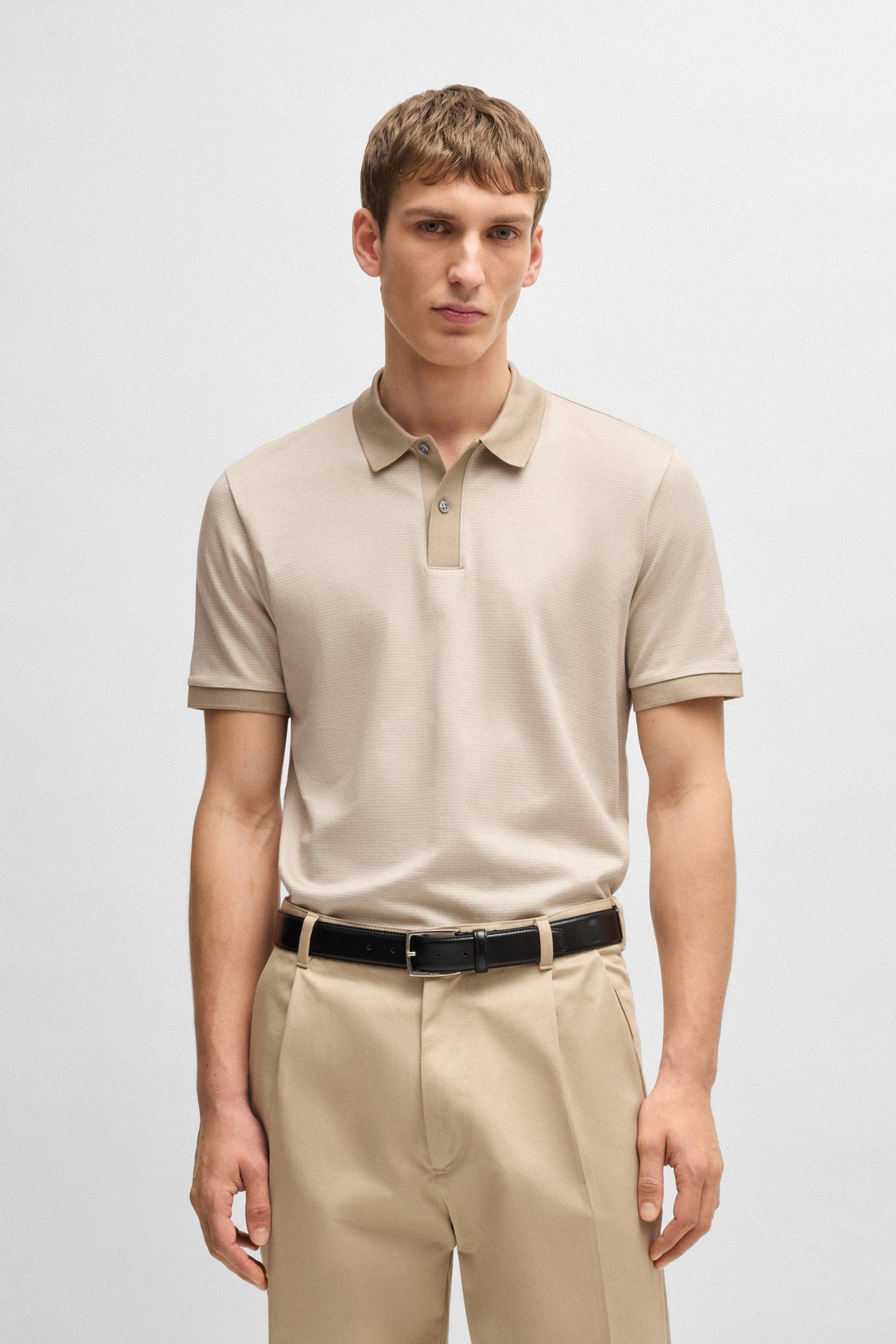 Polo in cotone mercerizzato con micromotivo 50532246 10269508 01 275 BOSS Light beige 
